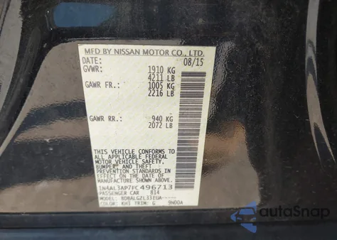 2015 Nissan Altima 2.5/2.5 S/2.5 Sl/2.5 Sv из США, поврежденный, VIN 1N4AL3AP7FC496713